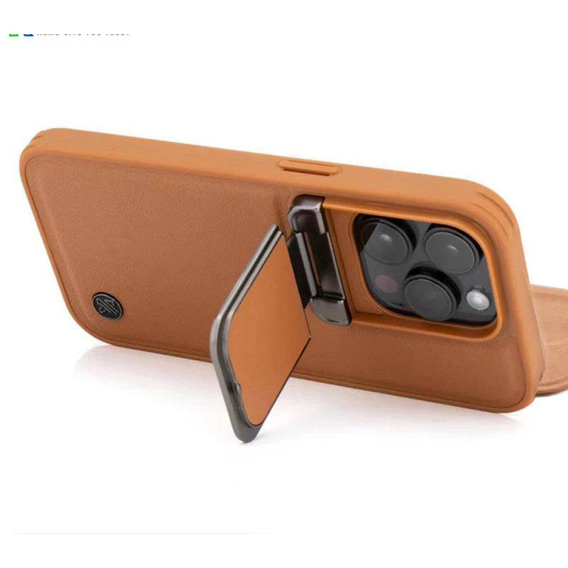 iPhone 14 Pro Leather Flip Cover – Elegant Brown Case