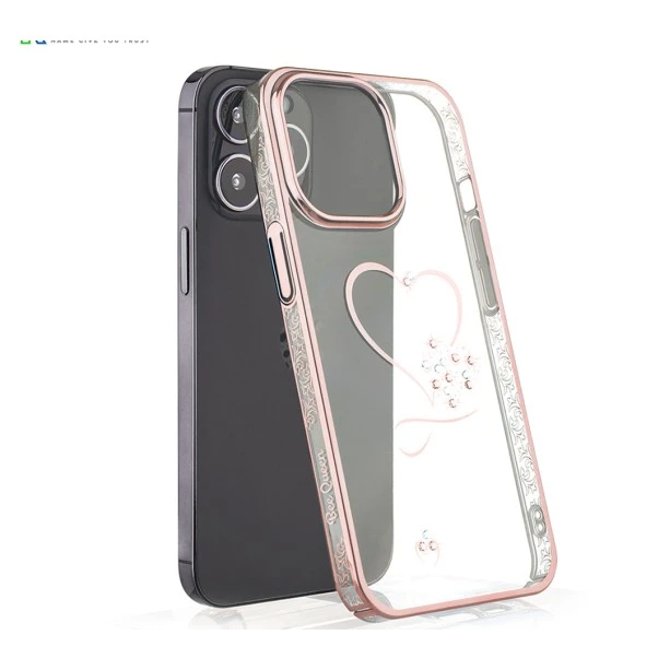 iPhone 14 Pro Bling Heart Cloud Gold Transparent Case