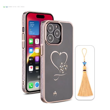 iPhone 14 Pro Max Bling Heart Cloud Gold Clear Case
