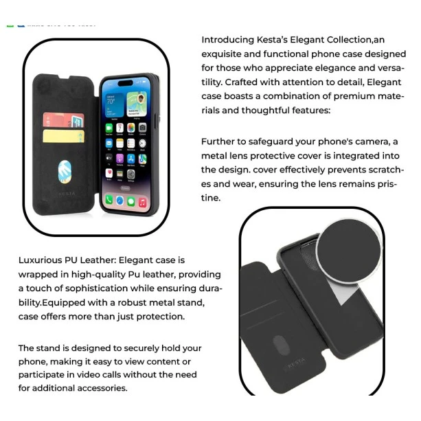 iPhone 14 Pro Max Flip Leather Case – Black Elegant Cover