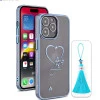 iPhone 14 Pro Max Bling Heart Blue Transparent Case