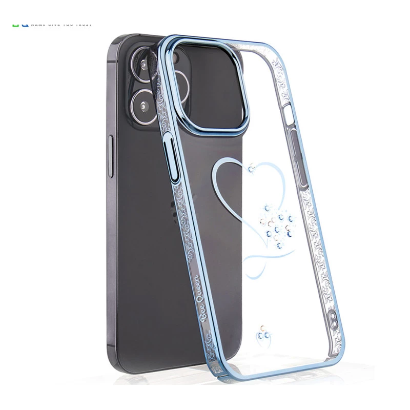 iPhone 14 Pro Max Bling Heart Blue Transparent Case
