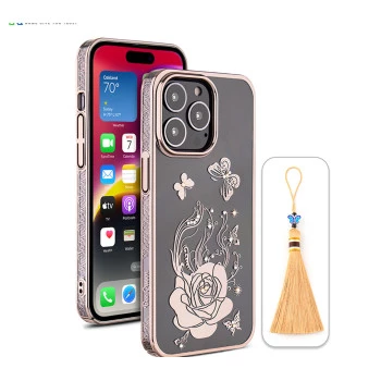 iPhone 14 Pro Max Bling Flower Cloud Gold Transparent Case