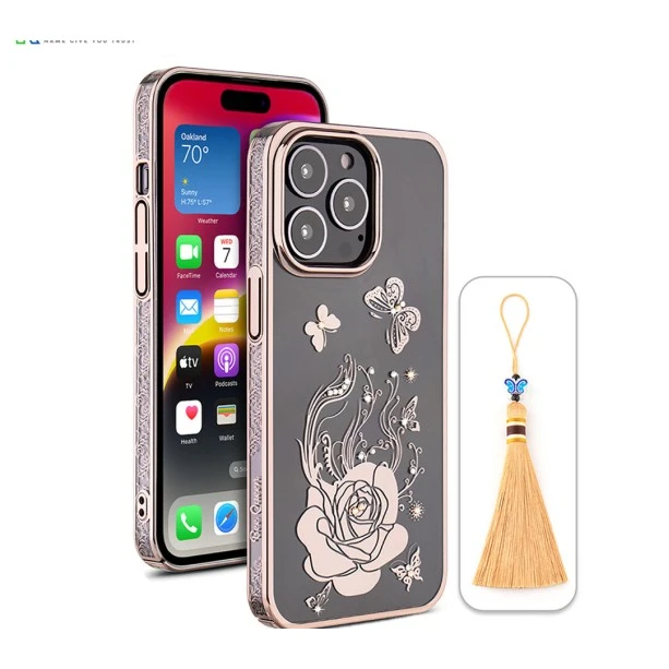 iPhone 14 Pro Max Bling Flower Cloud Gold Transparent Case
