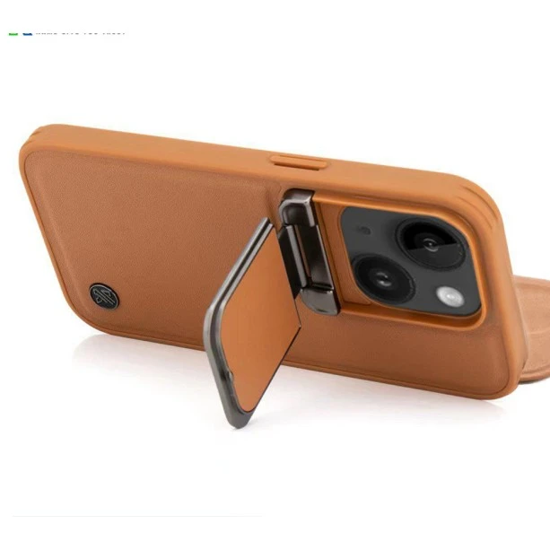 iPhone 15 Flip Cover – Brown Leather Case with S Pen Holder