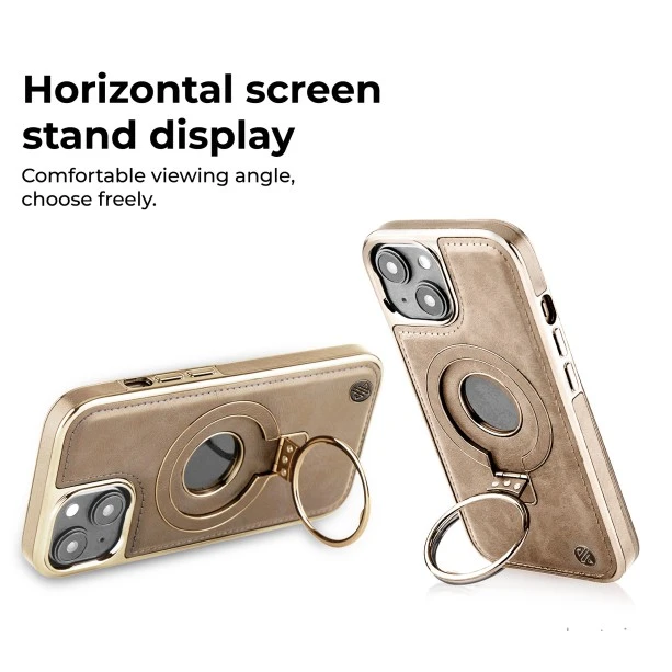 iPhone 15 Classy Desert Leather Case with Magnetic Ring Holder