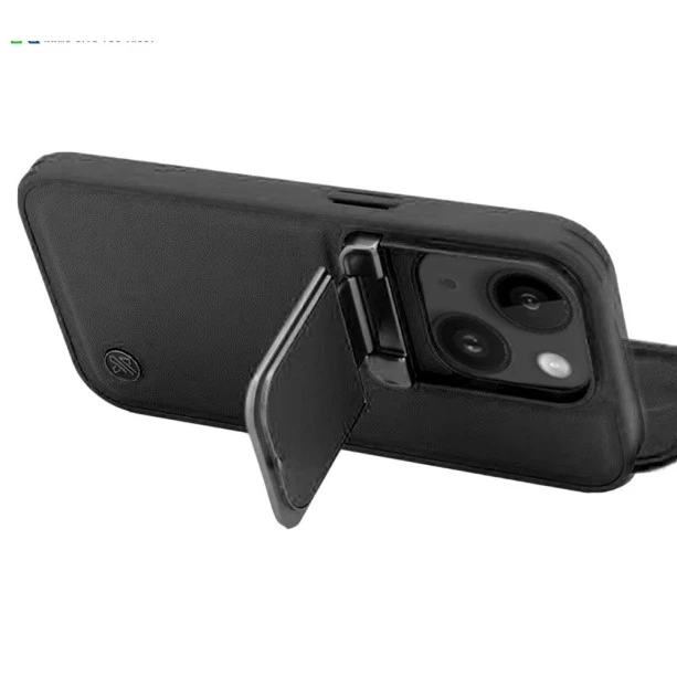 iPhone 15 Black Leather Flip Case – Handcrafted Luxury