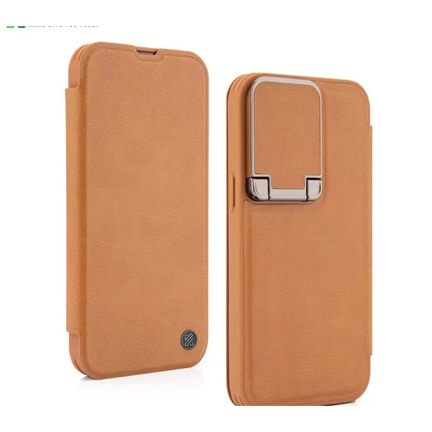 iPhone 15 Flip Cover – Brown Leather Case with S Pen Holder