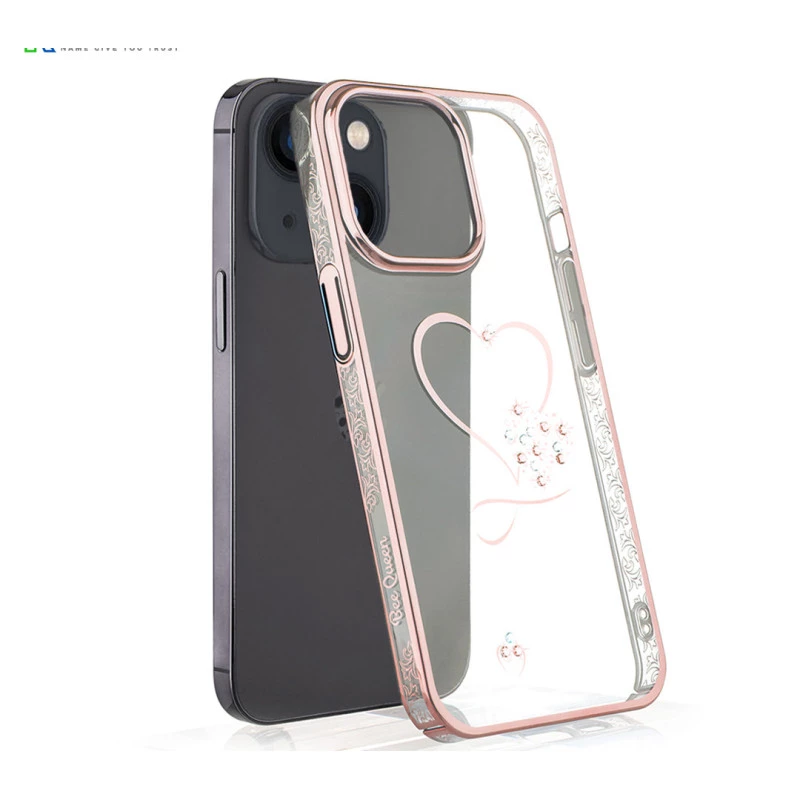 iPhone 15 Bling Heart Cloud Gold Case – Transparent Back Cover
