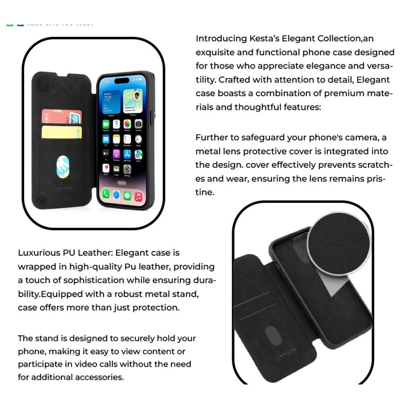 iPhone 15 Black Leather Flip Case – Handcrafted Luxury