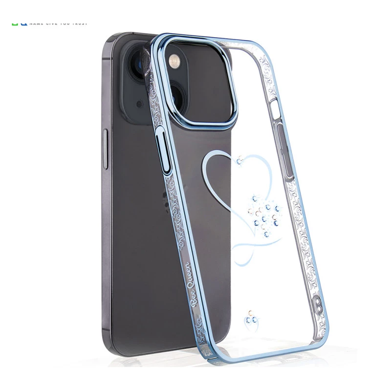 iPhone 15 Bling Heart Blue Transparent Case