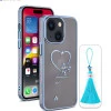 iPhone 15 Plus Bling Heart Transparent Case – Blue