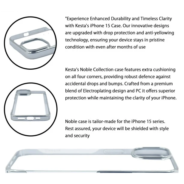 iPhone 15 Plus Transparent Case – Noble Silver Shockproof Cover