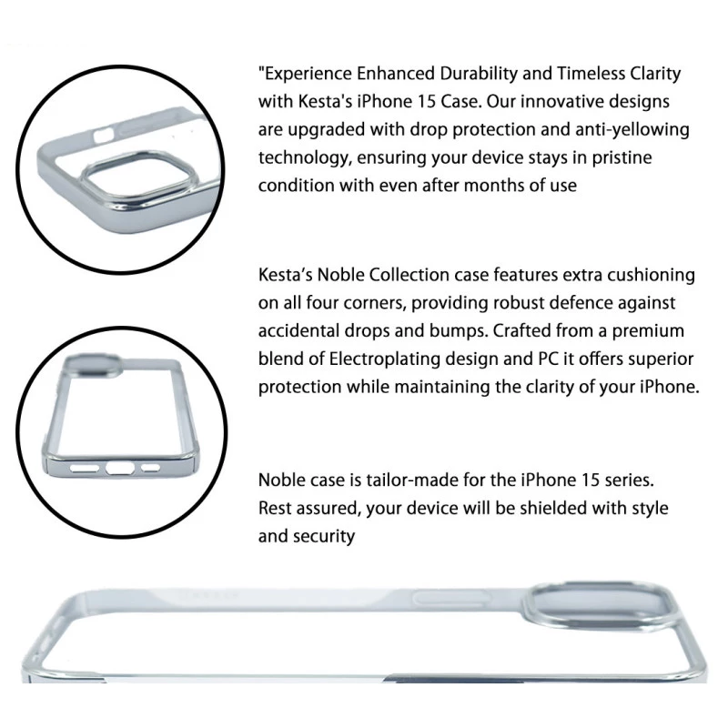 iPhone 15 Plus Transparent Case – Noble Silver Shockproof Cover