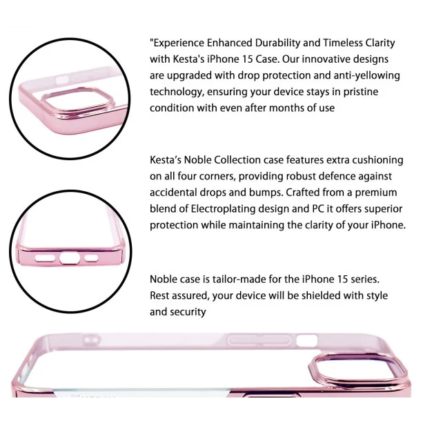 iPhone 15 Plus Noble Pink Transparent Case – Shockproof Back Cover