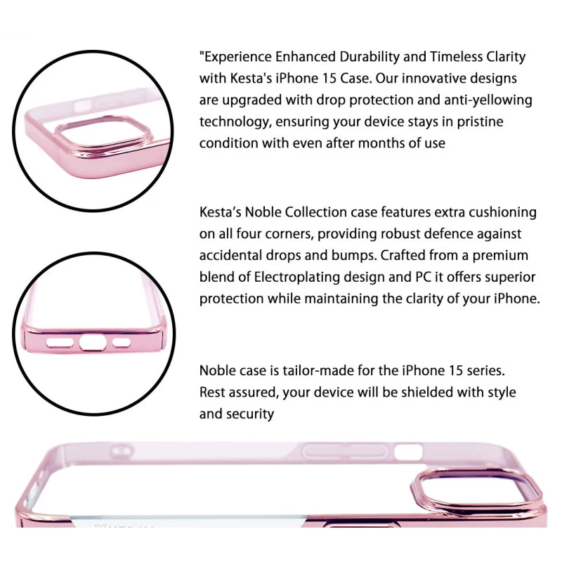 iPhone 15 Plus Noble Pink Transparent Case – Shockproof Back Cover