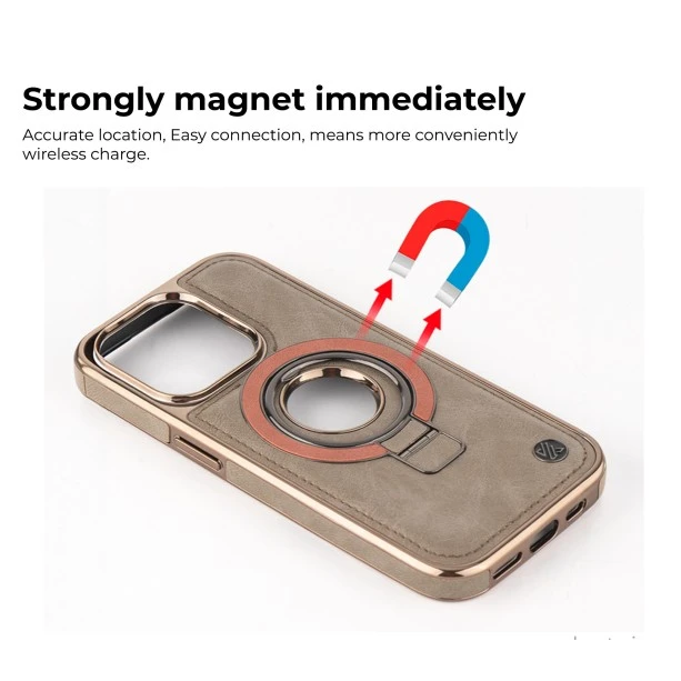 iPhone 15 Plus Classy Desert Leather Case with Magnetic Ring