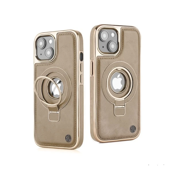 iPhone 15 Plus Classy Desert Leather Case with Magnetic Ring