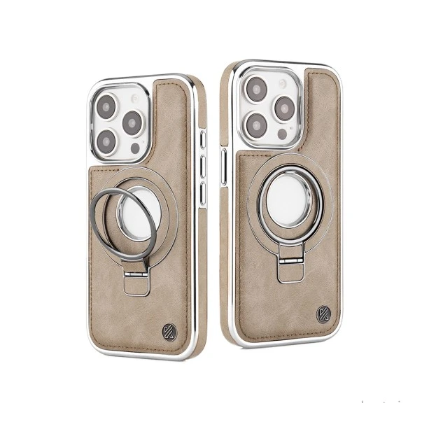 iPhone 15 Pro Classy Desert Leather Case with Magnetic Ring Holder