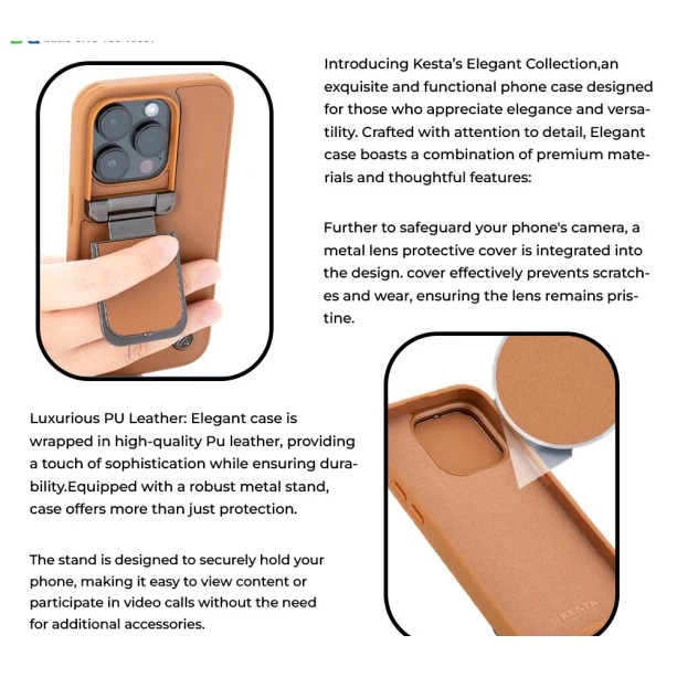 iPhone 15 Pro Elegant Brown Leather Case with Camera Protection