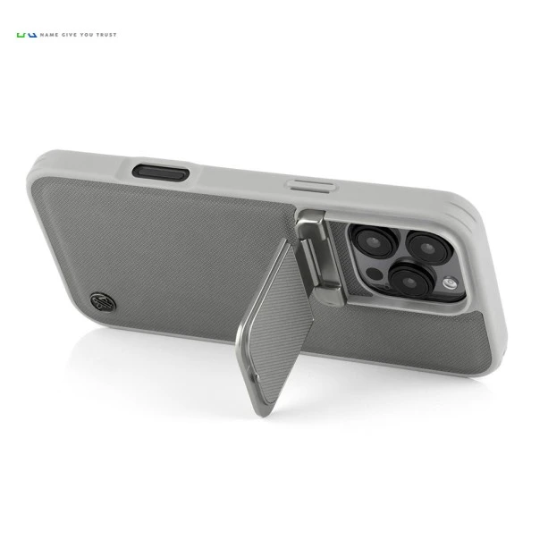 iPhone 15 Pro Leather Case – Grey Titanium with Camera Protection