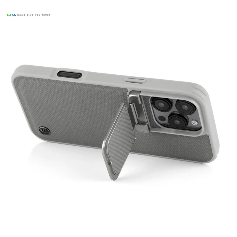 iPhone 15 Pro Leather Case – Grey Titanium with Camera Protection
