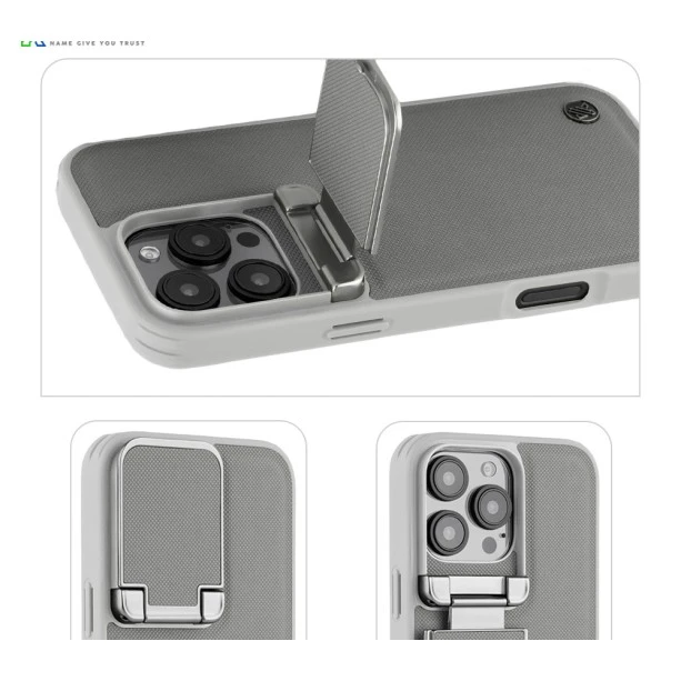 iPhone 15 Pro Leather Case – Grey Titanium with Camera Protection