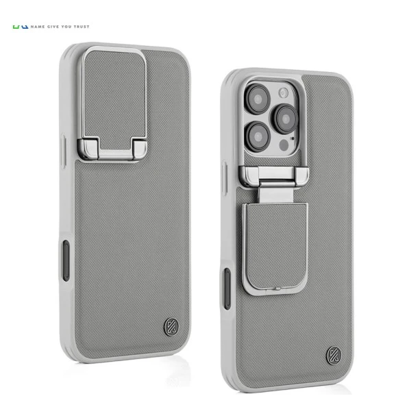 iPhone 15 Pro Leather Case – Grey Titanium with Camera Protection