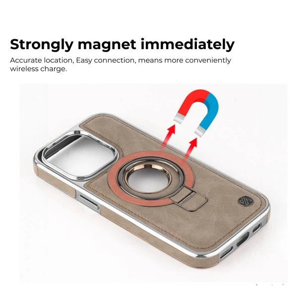 iPhone 15 Pro Classy Desert Leather Case with Magnetic Ring Holder