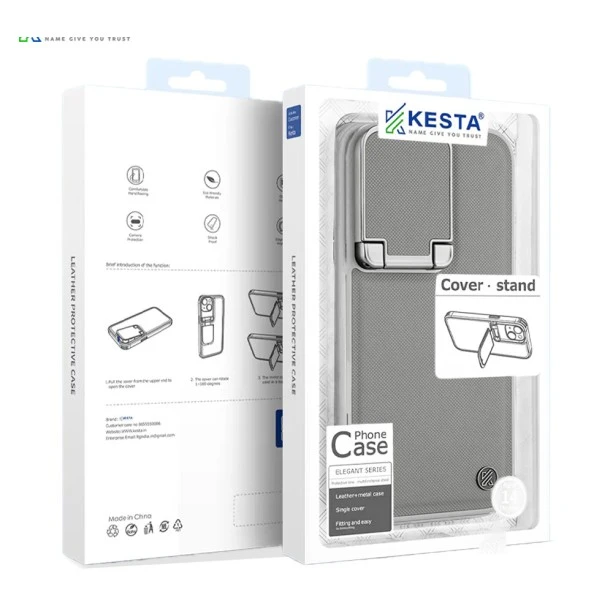 iPhone 15 Pro Leather Case – Grey Titanium with Camera Protection