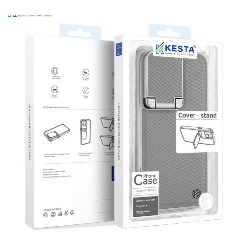 iPhone 15 Pro Leather Case – Grey Titanium with Camera Protection
