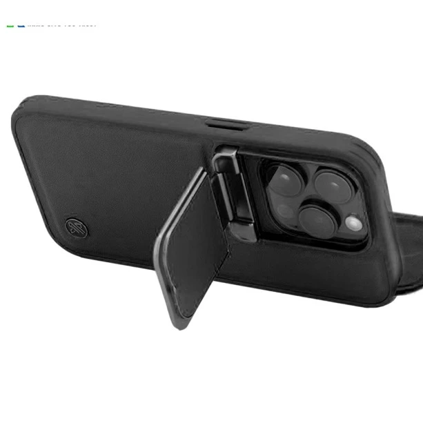 iPhone 15 Pro Flip Leather Case – Black