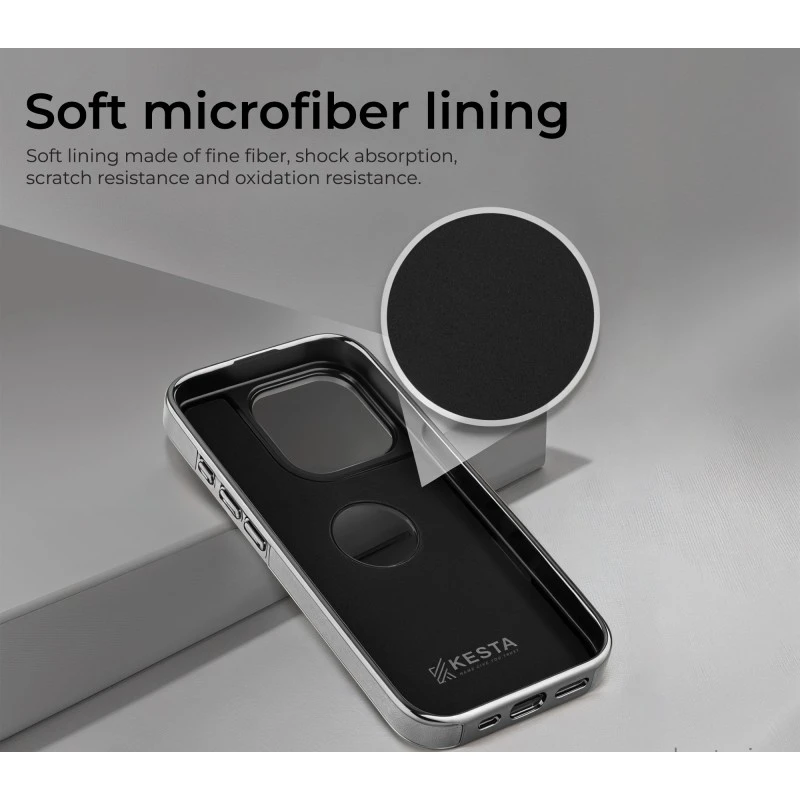 iPhone 15 Pro Leather Case with Magnetic Ring – Grey