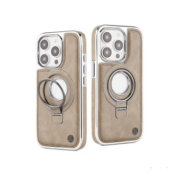 iPhone 15 Pro Max Leather Case with Magnetic Ring Holder – Desert Finish