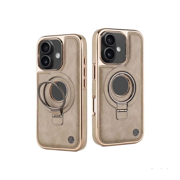 iPhone 16 Leather Case with Magnetic Ring Holder – Desert Classy Elite