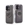 iPhone 16 Black Leather Case with Magnetic Ring Holder