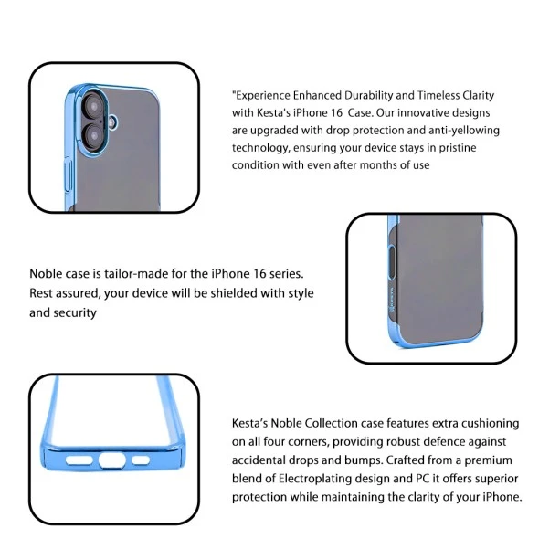 iPhone 16 Transparent Blue Case – Noble Ultra Marine Shockproof Back Cover