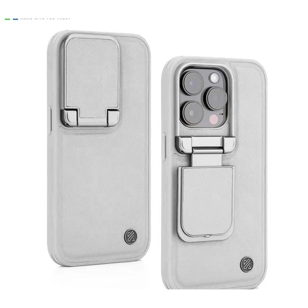 iPhone 16 Pro Leather Case – Elegant Titanium Finish, Shockproof Cover