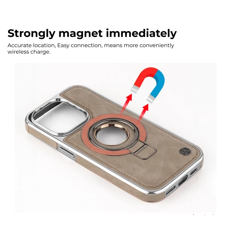 iPhone 16 Pro Leather Magnetic Ring Case – Desert Finish
