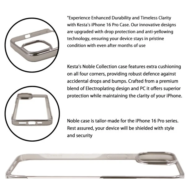iPhone 16 Pro Transparent Case – Noble Titanium Shockproof Back Cover