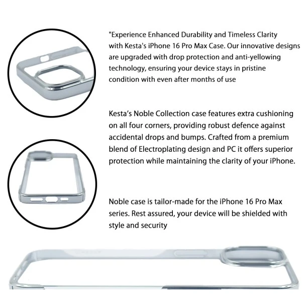 iPhone 16 Pro Max Transparent Case – Noble Silver Shockproof Back Cover