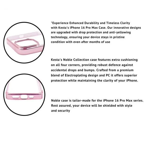 iPhone 16 Pro Max Transparent Pink Case – Noble Design Shockproof Back Cover