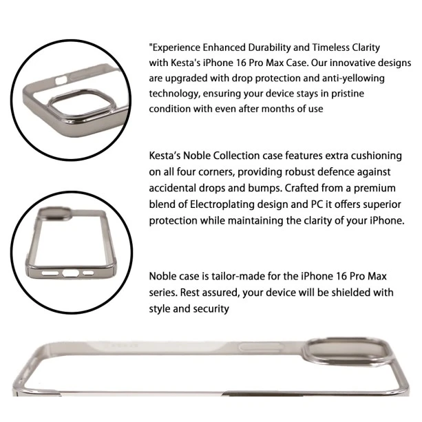 iPhone 16 Pro Max Transparent Case – Noble Titanium Shockproof Back Cover