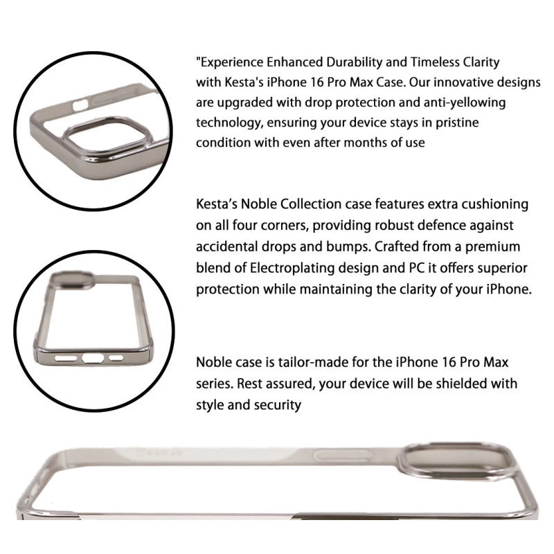 iPhone 16 Pro Max Transparent Case – Noble Titanium Shockproof Back Cover