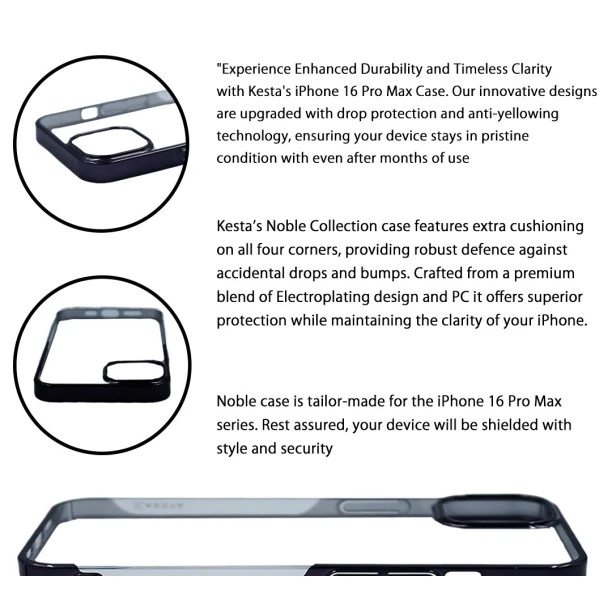 iPhone 16 Pro Max Black Transparent Case with Camera Protection