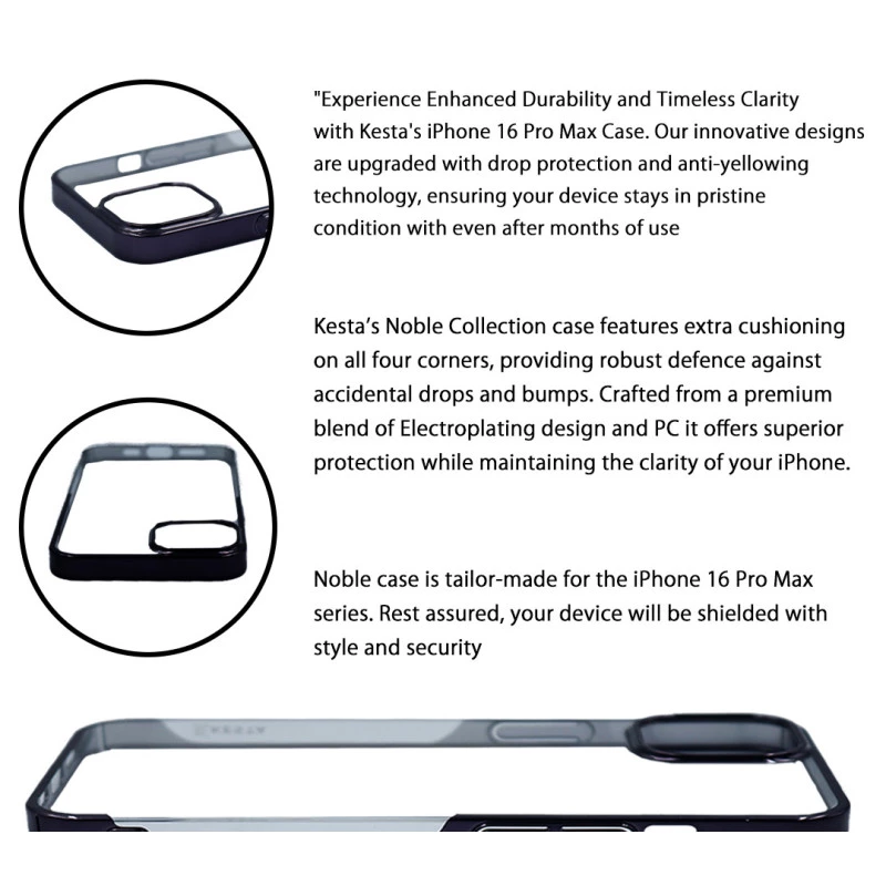 iPhone 16 Pro Max Black Transparent Case with Camera Protection