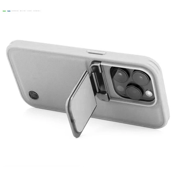 iPhone 16 Pro Max Leather Case – Elegant Titanium Finish Shockproof Back Cover