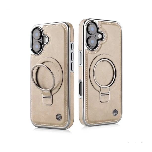iPhone 17 Leather Magnetic Ring Holder Case - Classy Desert Elite