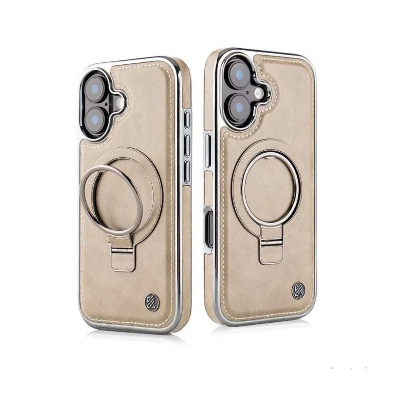 iPhone 17 Leather Magnetic Ring Holder Case – Classy Desert Elite