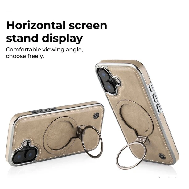 iPhone 17 Leather Magnetic Ring Holder Case - Classy Desert Elite